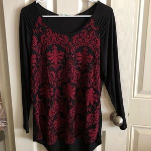 Black Maurice’s blouse with red velvet detail